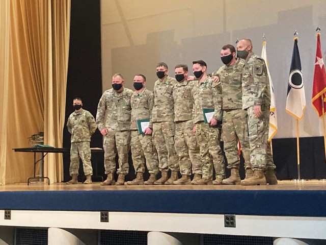 Soldiers from U.S. Army Alaska are recognized for winning the I Corps Best Marksmanship Competition held at Joint Base Lewis-McChord, Washington, Jan., 26 to 28, 2021. The Alaska Soldiers also took second and third places in individual rankings. (U.S. Army photograph by Staff Sgt. Joseph Donoghue)