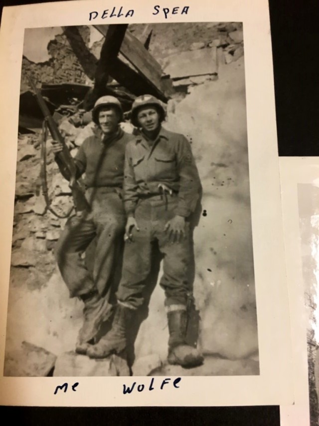 Robert Harris and a fellow combat medic on Mount Della Spea in Italy during World War II. Harris&#39; 10th Mountain Division encountered intense fighting from the enemy at the heavily fortified mountain.