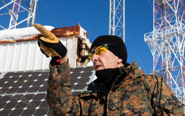 Mike Cassel, a contractor working for Kosovo Force, conducts maintenance on radio towers during a radio systems inspection at Mount Golesh in Kosovo on Jan. 28, 2021. The communication towers provide long distance, encrypted radio communication....