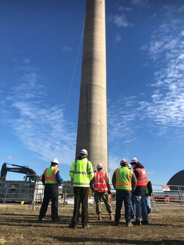 Col. Matthew Luzzatto, Commander, New York District, U.S. Army Corps of Engineers (Center) reviewing the district’s dismantling of the stack at the Brookhaven National Laboratory. Credit: JoAnne Castagna, Public Affairs.
