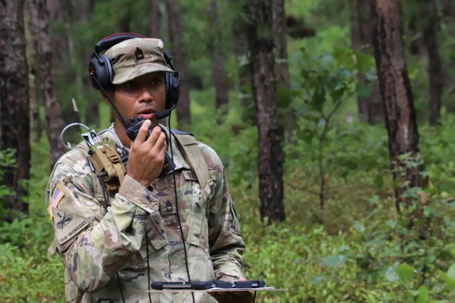 Sgt. 1st Class Patrick O. Huggins tests a radio during the Network Modernization Experiment taking place at Joint Base McGuire-Dix-Lakehurst, New Jersey, Sept. 10, 2020. Spectrum awareness provides Soldiers’ with greater awareness of their own radio emissions, improving their situational awareness on the electromagnetic battlefield. 