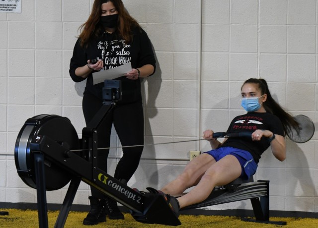 Spc. Hannah McNabb, a regular patron at Atkins Functional Fitness Facility, signed up as the lone female competitor for the Boss Invades Atkins functional fitness competition Feb. 4. (Photo by Mike Strasser, Fort Drum Garrison Public Affairs)