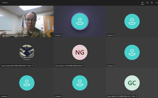 Sgt. 1st Class Jackie Lord, left, a career counselor with the U.S. Army Medical Command, participates in a double-blind panel during the Army&#39;s career counselor of the year competition.