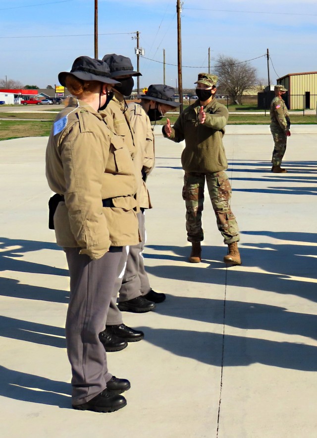 Spc. Ashlyn Powell explaining Army drill and ceremony during the acclimation phase at the Texas ChalleNGe Academy in Eagle Lake, Texas. The Texas National Guard Joint Counterdrug Task Force has supported the Texas ChalleNGe Academy for more than...