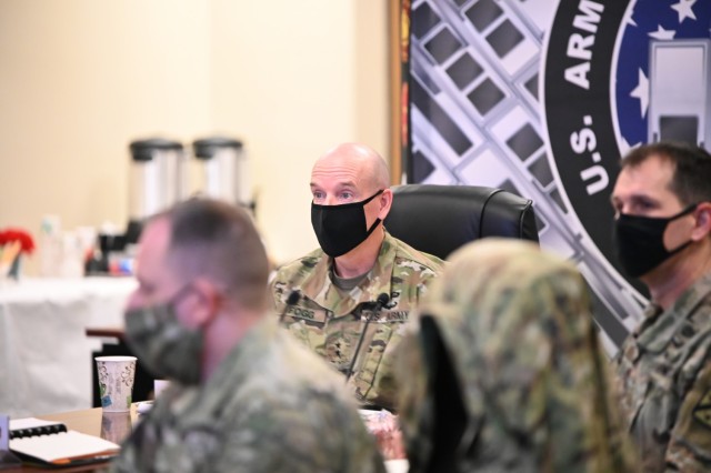 Maj. Gen. Rodney D. Fogg, CASCOM and Fort Lee commanding general, speaks during CASCOM&#39;s annual Senior Sustainment Warrant Officer Forum Feb. 4 at the organization’s headquarters here. The purpose of the day-long forum, where over 160...