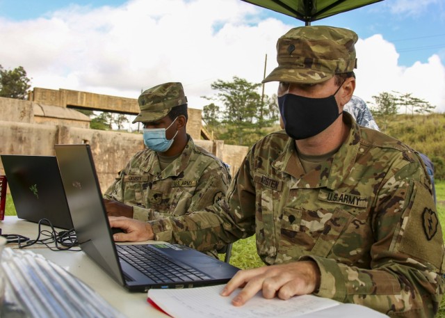 Soldiers from the 2nd Infantry Brigade Combat Team, 25th Infantry Division train on the One World Terrain system used to capture three dimensional surveillance of the battlefield, February, 2021. The OWT system quietly circles the sky capturing the terrain below in three-dimensional detail using its advanced imagery collection system known as the Tactical Handheld Automated Navigational Mapping and Observation System. 