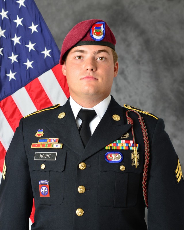 A portrait of Sgt. Bryan “Cooper” Mount, a paratrooper from the 1st Squadron, 73rd Cavalry Regiment who was tragically killed in a vehicle rollover accident while in the line of duty.