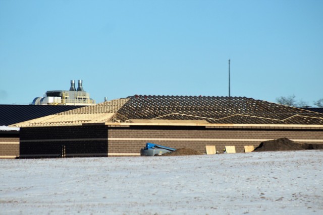 Work on a new simulations building is shown Jan. 22, 2021, in the 200 block of the cantonment area at Fort McCoy, Wis. The construction of this facility is by Contractor MDM Construction Supply of Rockford, Ill. This is the same contractor that...