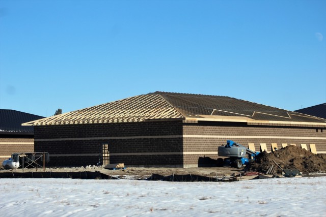 Work on a new simulations building is shown Jan. 22, 2021, in the 200 block of the cantonment area at Fort McCoy, Wis. The construction of this facility is by Contractor MDM Construction Supply of Rockford, Ill. This is the same contractor that...