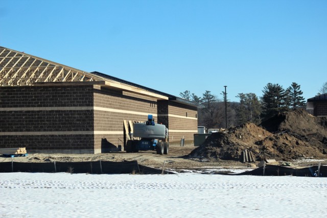 Work on a new simulations building is shown Jan. 22, 2021, in the 200 block of the cantonment area at Fort McCoy, Wis. The construction of this facility is by Contractor MDM Construction Supply of Rockford, Ill. This is the same contractor that...