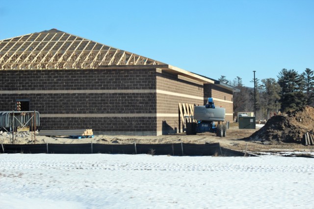Work on a new simulations building is shown Jan. 22, 2021, in the 200 block of the cantonment area at Fort McCoy, Wis. The construction of this facility is by Contractor MDM Construction Supply of Rockford, Ill. This is the same contractor that...