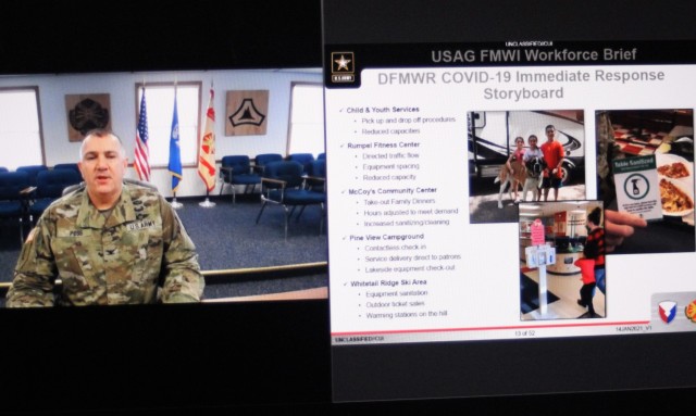Garrison Commander Col. Michael Poss is shown in a screenshot  Jan. 19, 2021, during the annual Garrison Commander Workforce Briefing at Fort McCoy, Wis. The 2021 briefing was held virtually to comply with COVID-19 pandemic safety protocols. The...
