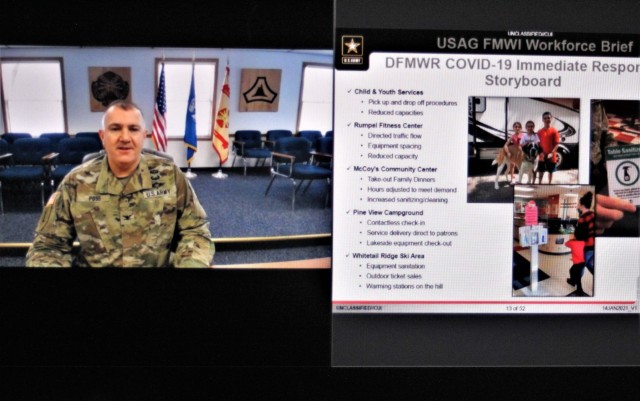 Garrison Commander Col. Michael Poss is shown in a screenshot  Jan. 19, 2021, during the annual Garrison Commander Workforce Briefing at Fort McCoy, Wis. The 2021 briefing was held virtually to comply with COVID-19 pandemic safety protocols. The...