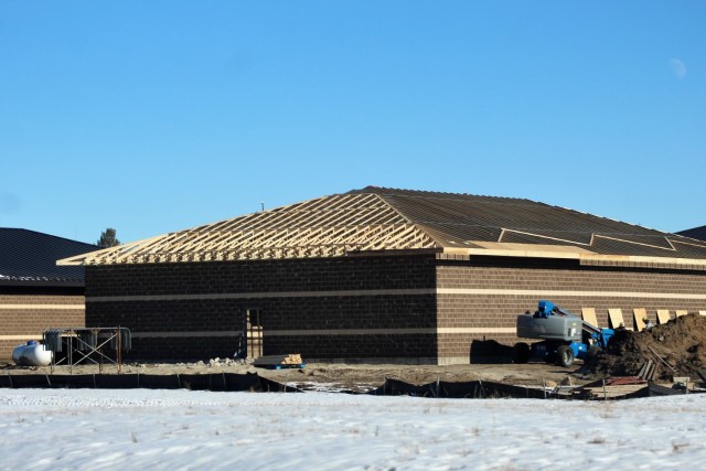 Work on a new simulations building is shown Jan. 22, 2021, in the 200 block of the cantonment area at Fort McCoy, Wis. The construction of this facility is by Contractor MDM Construction Supply of Rockford, Ill. This is the same contractor that...