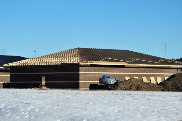 Work on a new simulations building is shown Jan. 22, 2021, in the 200 block of the cantonment area at Fort McCoy, Wis. The construction of this facility is by Contractor MDM Construction Supply of Rockford, Ill. This is the same contractor that...