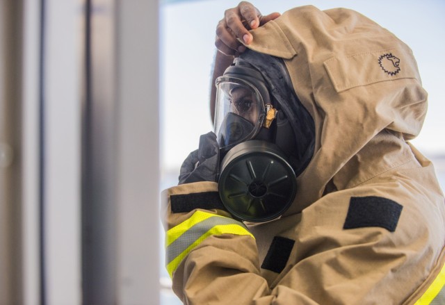 Staff Sgt. Mohamed Musa, from the Oregon National Guard 102nd Civil Support Team, dons HAZMAT gear to join CST teams from the Oregon, California and Nevada National Guard for exercise BAYEX 2021 in the San Francisco Bay Area Feb. 1-5, 2021....