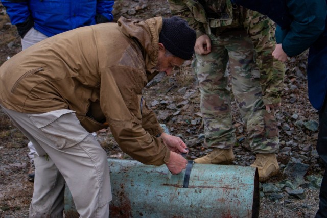 A member of Mine Action Training Kosovo places an explosive detonator during a MAT Kosovo range day outside Dakovica/Gjakovë, Kosovo, on Feb. 11, 2021. Testing detonators in a controlled environment safely prepare MAT Kosovo students for experiences they can expect to have in a real-world scenario. 