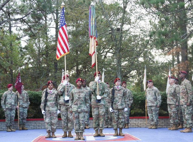 Command Sgt. Maj. Sims assumes responsibility of her unit during a Change of Responsibility ceremony. To conclude the ceremony she leads her soldiers in the singing of the All American Soldier, followed by the Army song.