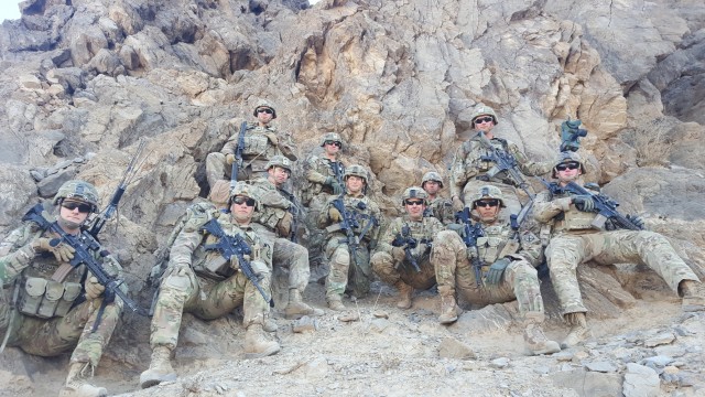 FORT BENNING, Ga. – In Afghanistan in December 2018, Soldiers of 2nd Battalion, 14th Infantry Regiment (Golden Dragons), 10th Mountain Division, on a halt during a patrol in the Kandahar region. Among them is Command Sgt. Maj. Robert K. &#34;Rob&#34; Fortenberry (fifth from right), who at the time served as senior enlisted leader with Train, Advise, Assist Command-South, or TAAC-South. Fortenberry, a veteran Infantryman who has also served as a drill sergeant, led troops in combat, and graduated from the U.S. Army&#39;s grueling Ranger School at age 45, is retiring after more than 30 years in uniform. Since 2019 he has served as senior enlisted leader at the U.S. Army Infantry School at Fort Benning, and relinquishes his responsibilities in a ceremony here Feb. 22.

(Photo courtesy of Command Sgt. Maj. Robert K. Fortenberry)
