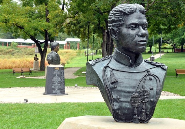 Second Lt. Henry O. Flipper, depicted in a bust in the Circle of Firsts, seen here Sept. 10, 2014, was the first African-American to graduate from the U.S. Military Academy at West Point, N.Y. Photo by Prudence Siebert/Fort Leavenworth Lamp