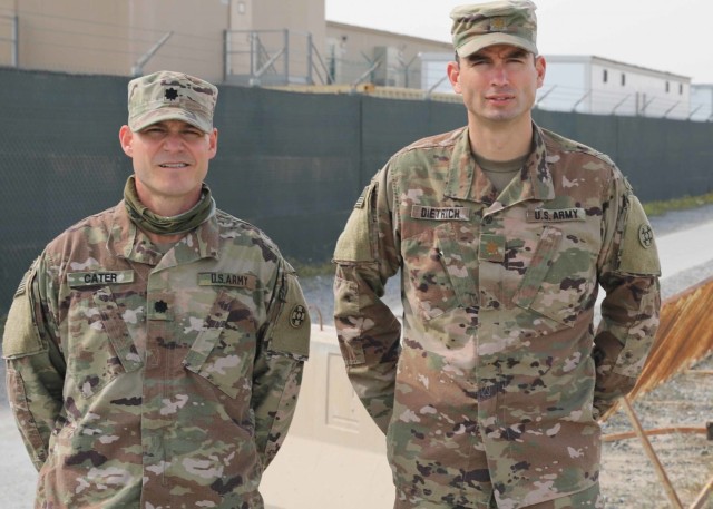 Army Reserve officers Lt. Col. Shane Cater and Maj. Kyle "Dutch" Dietrich,
both deployed to Camp Arifjan, Kuwait with the 310th Sustainment Command
(Expeditionary), hiked 50 miles in 15 hours and six minutes around the camp
Feb. 14, 2021 and Feb. 15, 2021 as a Presidents Day tribute to Theodore
Roosevelt and John F. Kennedy. In 1908, Roosevelt directed all Marine
lieutenants and captains to complete 50 miles on foot in under than 20 hours
in less than three days. In 1963, Kennedy challenged his current Marines
and all Americans to take up the 50-mile challenge.