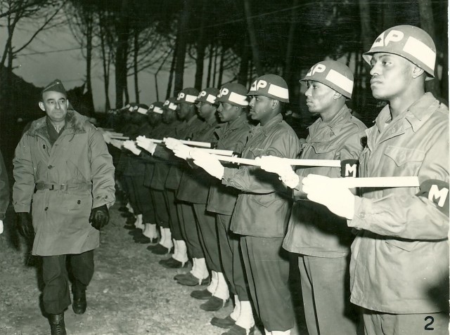 Activated Oct. 15, 1942, at Fort McClellan, Alabama, the 92nd ID was made up of primarily white officers and African American enlisted personnel and was one of three segregated African-American divisions, referred to as Colored Troops, activated during World War II. (U.S. Army Photo)
