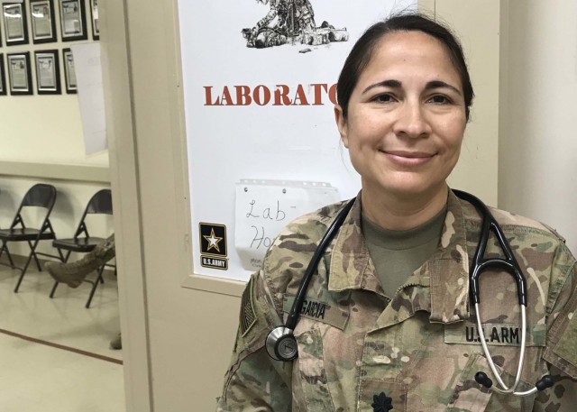 Lt. Col. Anisa Garcia, the assistant deputy director of clinical services at Camp Arifjan, Kuwait hospital supervised the post-vaccination observation station for the Feb. 15, 2021 and Feb. 17, 2021 second-dose COVID-19 vaccination of civilian and...