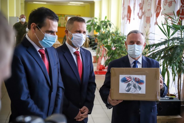 Soldiers from the 432nd Civil Affairs Battalion along with their counterparts in the Slovak military gifted ozone generators to a school in Martin, Slovakia, on February 12, 2021. Two-hundred and forty-five generators, supplied by a Slovak...