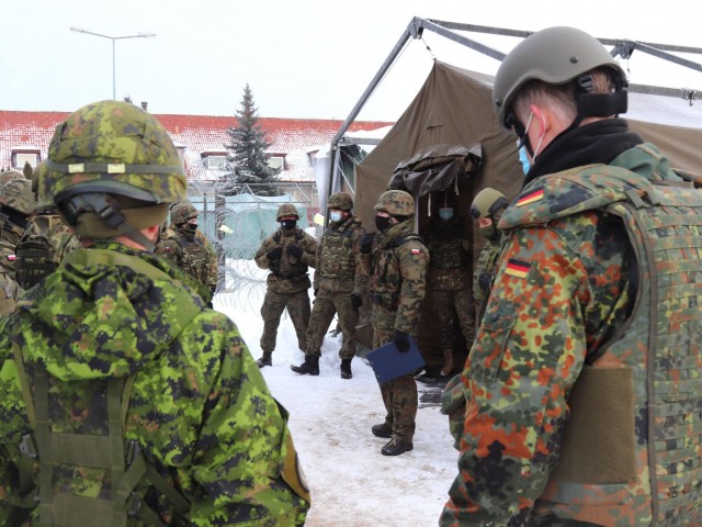 Soldiers from NATO's Multinational Division North East participated in Exercise Amber Bridge Feb. 15 – 19 in Elblag, Poland to improve the headquarters skills in planning military operations.