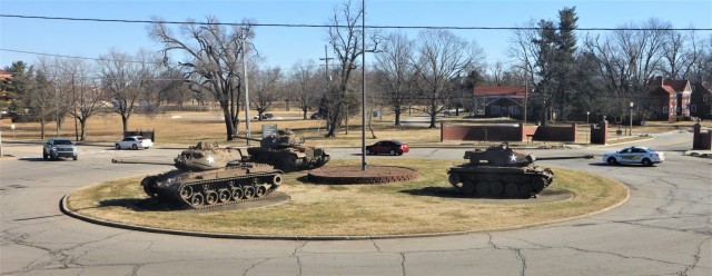 Vehicles traverse Stithton Circle at Fort Knox Feb. 23, 2021, prior to the start of a large construction project planned to begin in March.