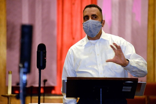 Chaplain (Maj.) Anselmo Brillon, Family Life chaplain, engages a virtual audience as he facilitates the "Family Wellness/Family Survival Skills" session in a series of Marriage Resilience classes, offered for married couples with children ages...
