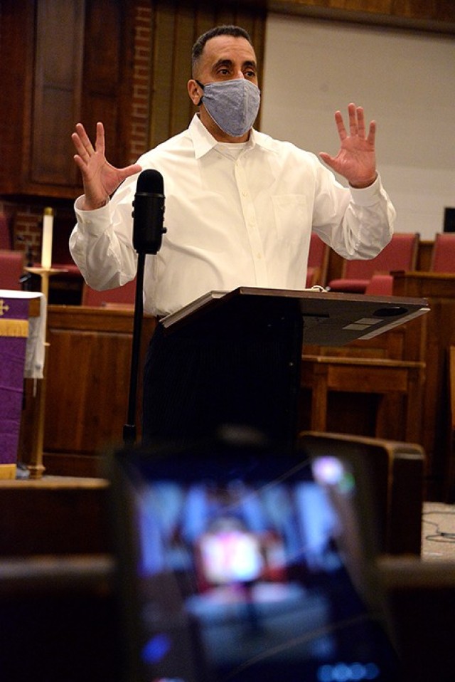 Chaplain (Maj.) Anselmo Brillon, Family Life chaplain, engages a virtual audience as he facilitates the "Family Wellness/Family Survival Skills" session in a series of Marriage Resilience classes, offered for married couples with children ages...