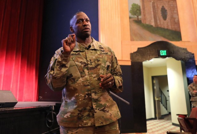 Lt. Gen. Scott Dingle, Army surgeon general, speaks during an award ceremony at Joint Base San Antonio, Texas, Feb. 5, 2020. Dingle and six other African-American Army generals discussed their careers and the importance of setting an example for the next generation of Soldiers of color during a media event Feb. 25, 2021.