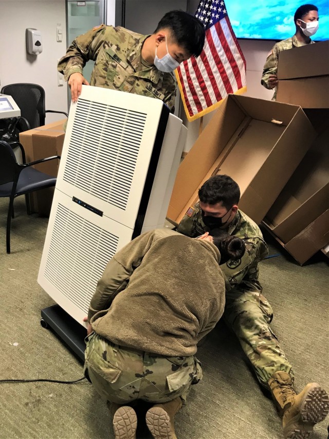 The Vilseck Army Dental Clinic recently took an all-hands-on-deck approach and assembled and put into use 25 portable High Efficiency Particulate Air (HEPA) filters in each of their dental treatment, or operatory rooms.(Photo by Maj. Katherine...