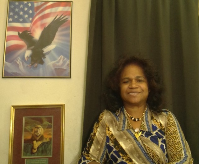 Vivian Gordon sits for a photo in her home in Colorado Springs. Gordon has been a DOD civilian employee since 1985 and currently serves as the executive assistant to the 100th Missile Defense Brigade commander. (Photo provided)