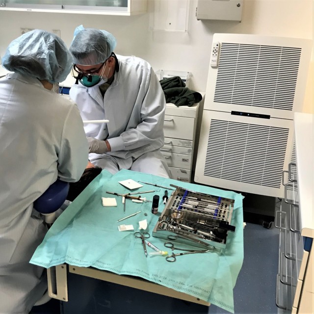 The Vilseck Army Dental Clinic recently took an all-hands-on-deck approach and assembled and put into use 25 portable High Efficiency Particulate Air (HEPA) filters in each of their dental treatment, or operatory rooms. (Photo by Maj. Katherine...