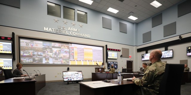 Gen. Ed Daly, Army Materiel Command commanding general, and AMC leaders synchronize, integrate and deliver sustainment support to the force. From the AMC operations center, leaders make decisions with worldwide impacts. (U.S. Army photo by Eben Boothby)