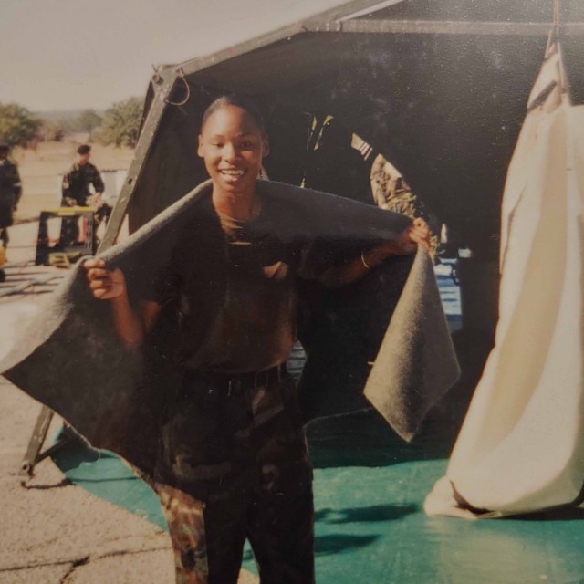 U.S. Army Reserve Sgt. Maj. Lynei Woodard, a Riverdale, Georgia native, poses for a photo during a training exercise earlier in her career. Woodard, who joined the service at 17 years old is now the Operations Sergeant Major for the 98th Training...