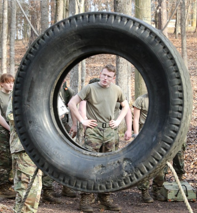 A cadet from Scott Regional Technology Center prepares to take on The Gauntlet during the All-Service JROTC Raider Nationals Feb. 26 at the Gerald Lawhorn Scouting Base in Molena, Georgia. The All-Service competition allowed cadets from across the country to compete against teams from other services in various physical challenges. (Photo by Michael Maddox, Cadet Command Public Affairs)