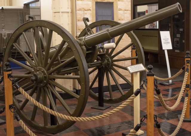 This particular gun carriage, model 1890, 3.2-inch gun, was manufactured at Rock Island Arsenal in 1894. It will be incorporated in the new exhibits at the Rock Island Arsenal Museum.