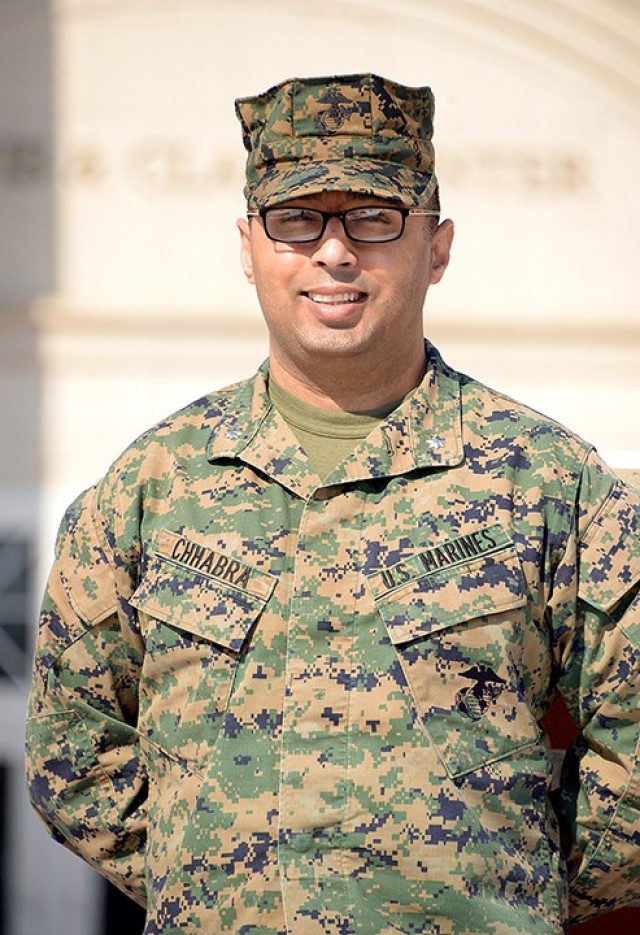 Marine Lt. Col. Tom Chhabra, assistant professor in the Department of Joint, Interagency and Multinational Operations, Command and General Staff College, has been named the CGSC Military Educator of the Year. Photo by Prudence Siebert/Fort...