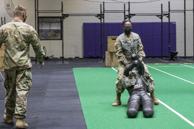 Soldiers assigned to units at Fort Eustis, Virginia, participate in realistic Army Combat Fitness Test, or ACFT, training to represent battlefield conditions, Feb. 26, 2021. Instead of the traditional 90 pound "sled" used for the "drag" portion of...
