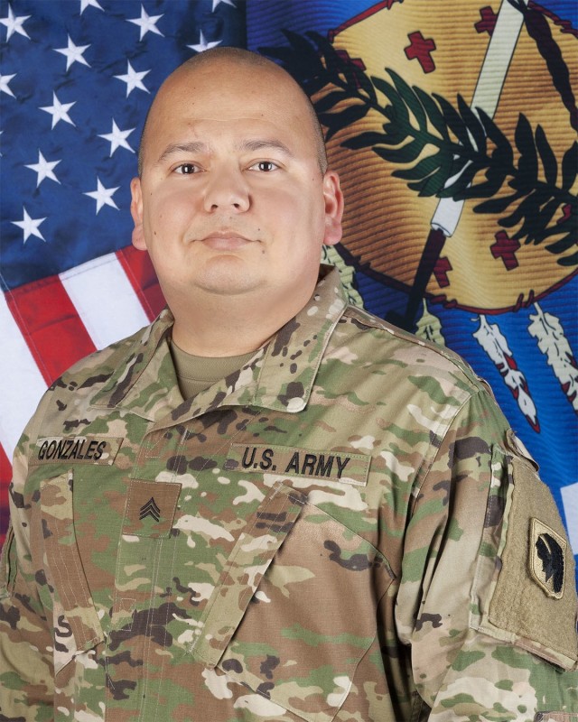 Sgt. Pedro Gonzales, a member of the Oklahoma Army National Guard, is receiving the Oklahoma Star of Valor, on March 4, 2021, for risking his life to save the life of a neighbor who was being attacked with a knife in September 2020. Gonzales put...
