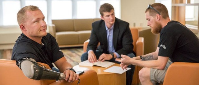 Sgt. Garrett Anderson (left) relaxes inside the Chez Veterans Center at the University of Illinois at Urbana-Champaign. (Photo courtesy of Garrett Anderson)
