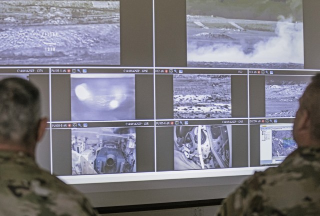 The Idaho National Guard opened the new Digital Air Ground Integrated Range at the Orchard Combat Training Center, March 4, 2020. The range is the first DAGIR located on a National Guard training site and is just the second across the U.S. Army. The range allows air and ground units to train together while receiving accurate and real-time feedback on their performance. Manned and unmanned aviation crews and armor, Stryker and infantry crews, sections and platoons can conduct combined arms life-fire exercises together on the range using 200 targets that provide more than 400 possible training scenarios. (U.S. National Guard photo by Master Sgt. Becky Vanshur)