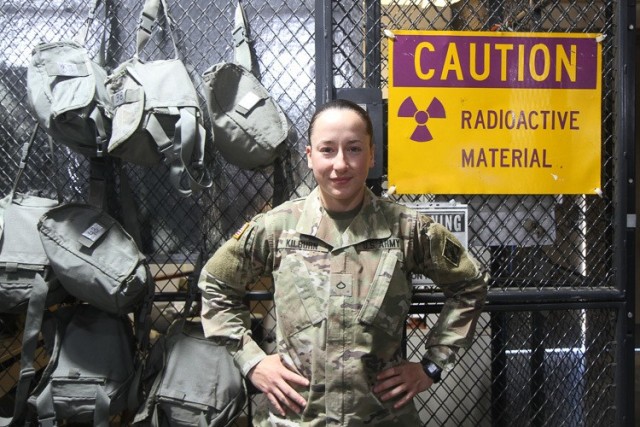 U.S. Army Pfc. Serrina Kilburn, a chemical, biological, radiological, and nuclear specialist assigned to the 554th Engineer Construction Company, 92nd Engineer Battalion, on Fort Stewart, Georgia, was raised in Tampa, Florida. She graduated from Northeast High School in 2014. “I joined the Army to give myself purpose. It feels really good to show that women are competent in a male-dominated career field.” (U.S. Army photo by Spc. Daniel Thompson)