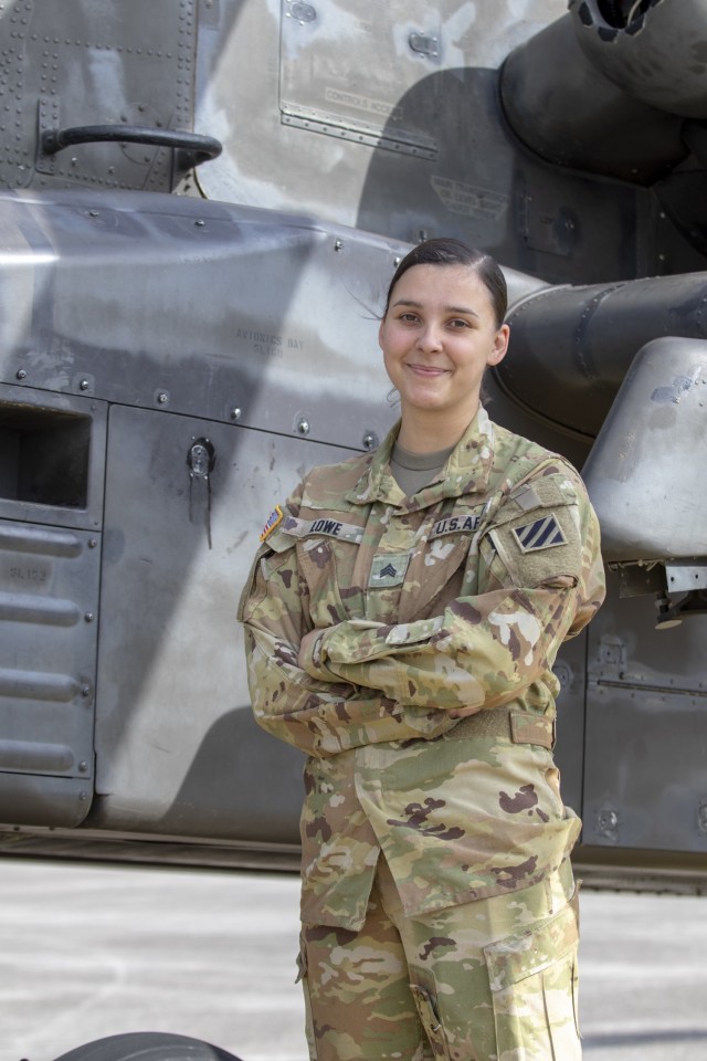 U.S. Army Sgt. Janine Lowe, an AH-64 helicopter repairer assigned to 3rd Squadron, 17th Cavalry Regiment, 3rd Combat Aviation Brigade, on Hunter Army Airfield, Georgia, is a native of Lanzendorf, Germany. She went to Pasco-Hernando State College, maintained a 4.0 GPA, and enlisted in the Army in 2017.  “I’ve always wanted to have a career where I can control my own progression and directly impact my success. The Army has provided me with that opportunity. As a female working in a predominantly male field, the Army can be lonely. However, the Army is making great efforts to close the gap and there are a lot of like minded females here that strongly support each other.” (U.S. Army photo by Spc. Savannah Roy)