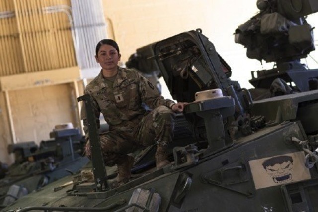 U.S. Army 1st Lt. Diana Pelaez, a chemical, biological, radiological and nuclear defense officer assigned to the 83rd Chemical Battalion at Fort Stewart, Georgia, is from New Brunswick, New Jersey. She holds a Bachelor of Science degree in health and science from Norwich University where she participated in the Army Reserve Officer Training Corps program, and is currently working towards a master’s degree in occupational or physical therapy. She commissioned in 2017, has since deployed to Korea, served as a platoon leader and stryker vehicle commander, and is now a company executive officer. “Perception is reality so you always need to carry yourself in a professional way. Sometimes being a woman in the military is difficult and you have to say what you need to and mean what you say. Soldiers will notice leaders when they make selfish decisions so you have to put the organization first.” (U.S. Army photos by Spc. Aaron Lundgren)