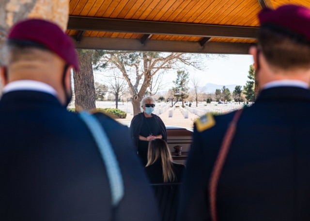 Capt. Matthew Dakota and 1st Sgt. Paul Vargas, the D Company, 2nd Battalion, 325th Airborne Infantry Regiment, 2nd Brigade Combat Team, 82nd Airborne Division commander and first sergeant, respectively, listen to stories from the Family of Pfc....