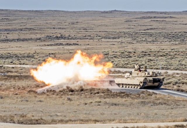 The Idaho National Guard opened the new Digital Air Ground Integrated Range at the Orchard Combat Training Center, March 4, 2020. The range is the first DAGIR located on a National Guard training site and is just the second across the U.S. Army. The range allows air and ground units to train together while receiving accurate and real-time feedback on their performance. Manned and unmanned aviation crews and armor, Stryker and infantry crews, sections and platoons can conduct combined arms life-fire exercises together on the range using 200 targets that provide more than 400 possible training scenarios. (U.S. National Guard photo by Master Sgt. Becky Vanshur)